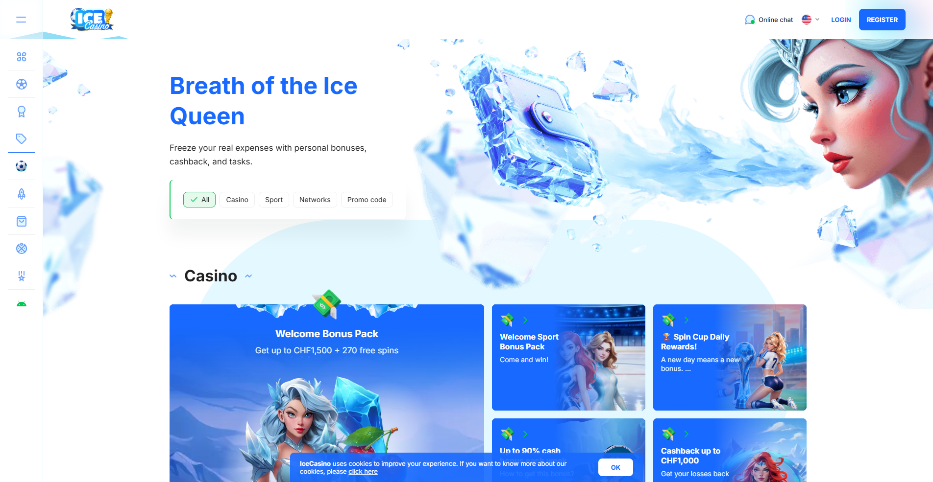 Ice Casino bonus page screenshot