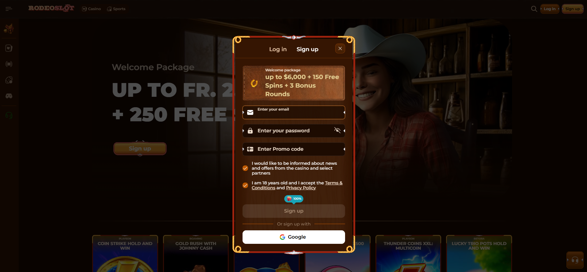 RodeoSlot registration screen